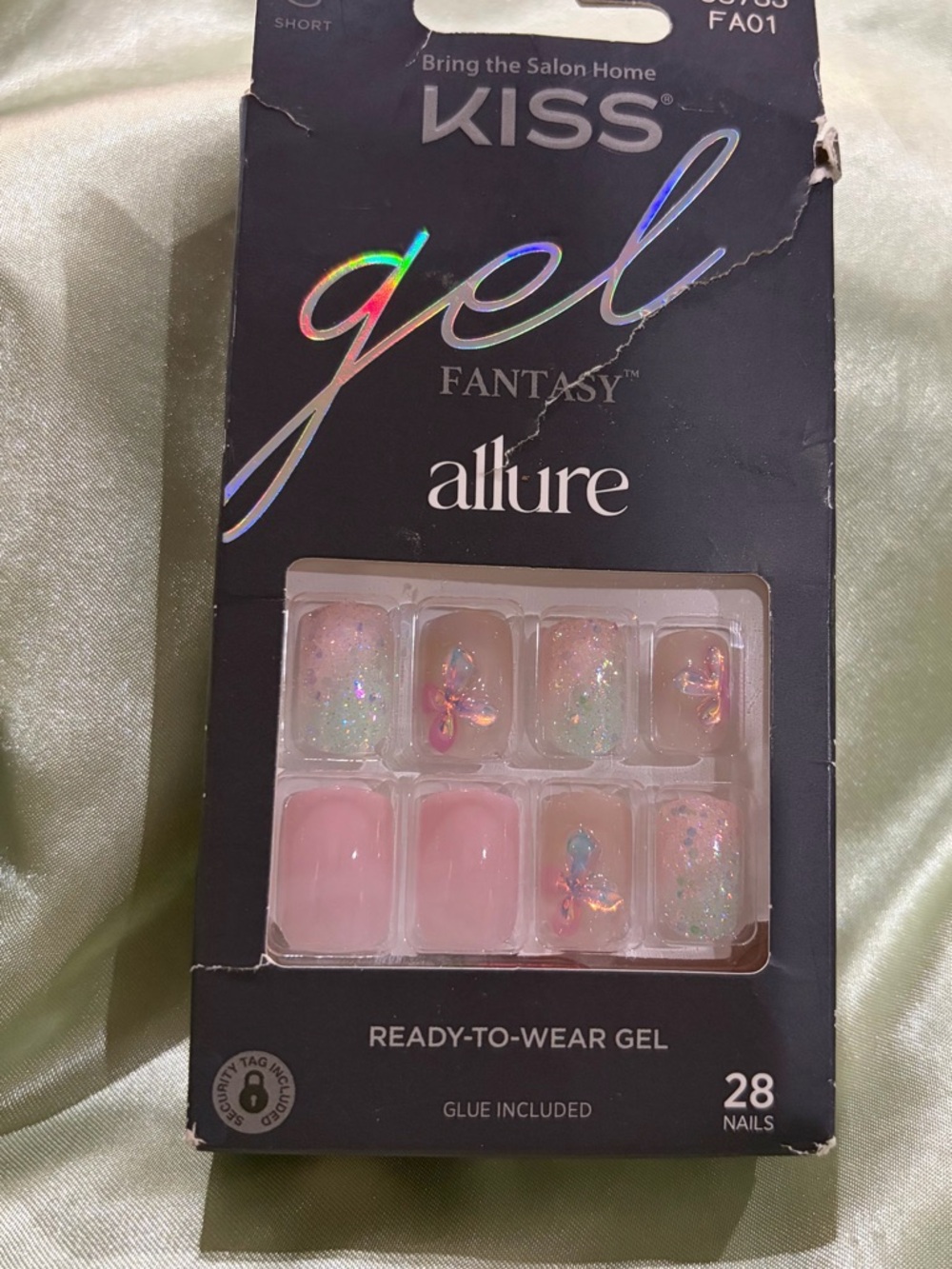 Kiss Allure Pink Glitter Gel Nails with Iridescent Accents Short